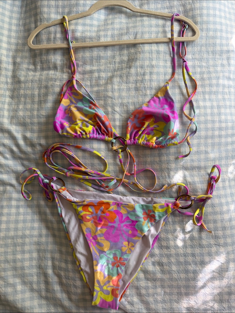 NEW Princess Polly Colorful Retro Floral Ring-Detail String Bikini